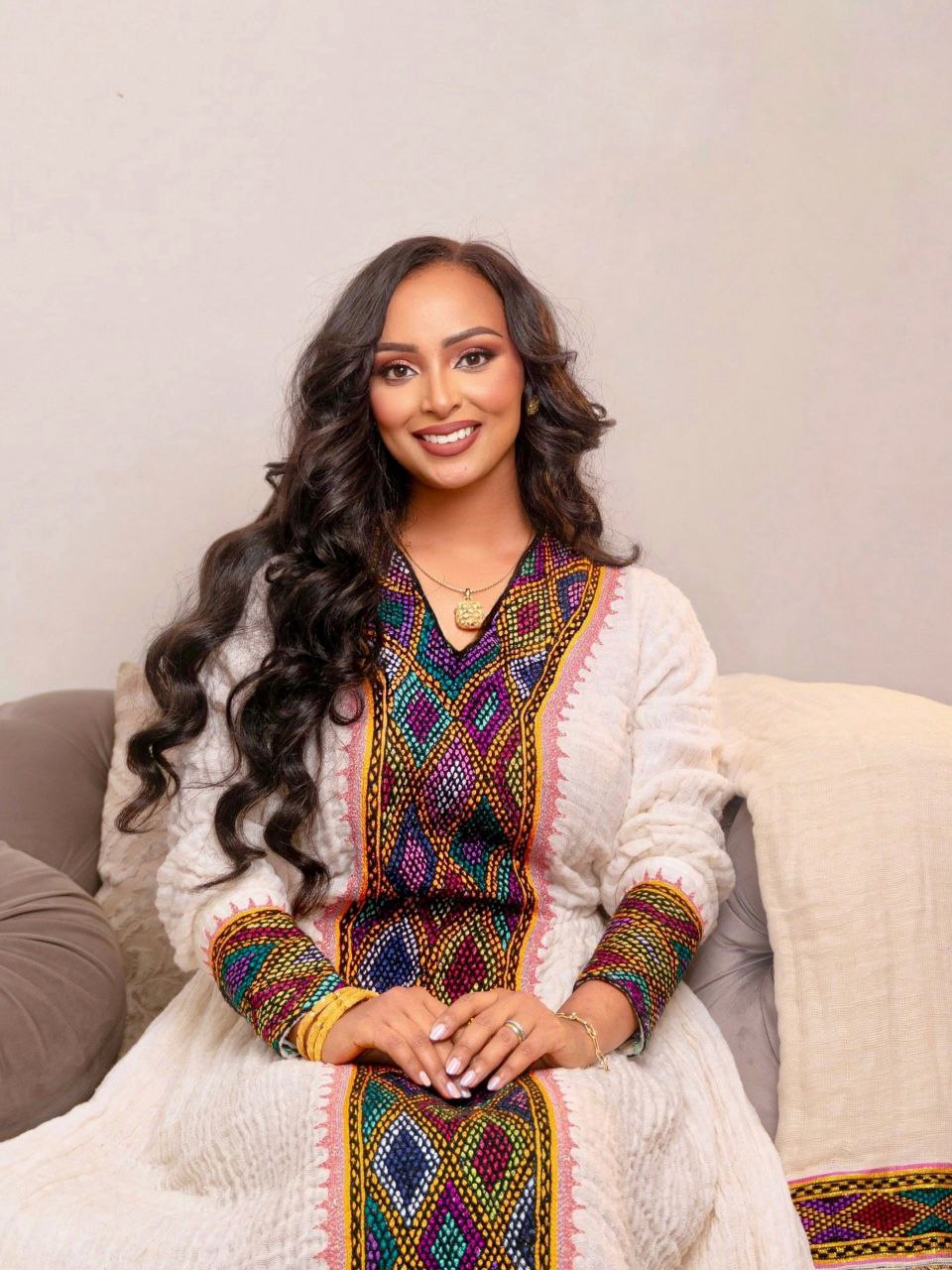 Soft Textured White Habesha Dress Multicolor Embroidery Habesha Kemis Elegant Traditional Ethiopian Clothing 143
