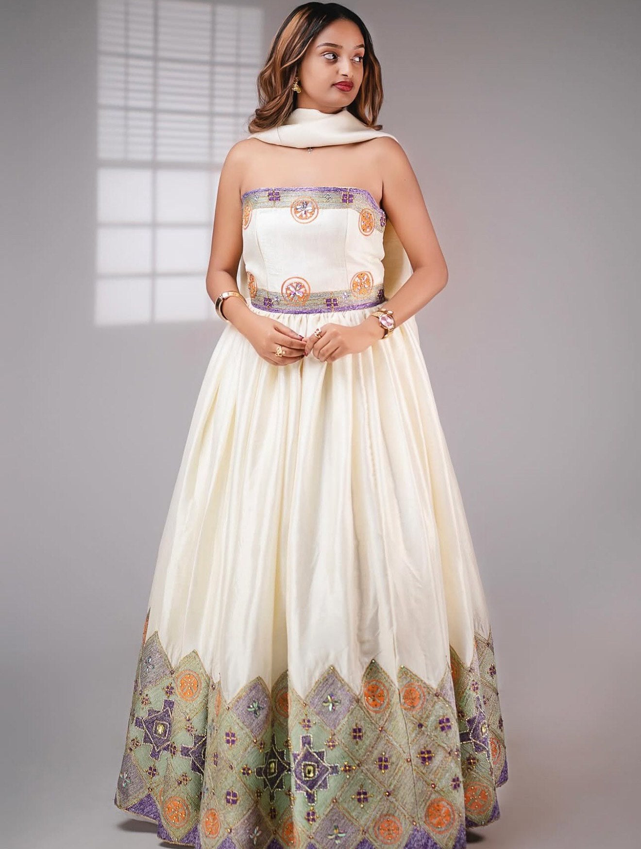 Elegant Ethiopian Wedding Dress Modern Design Habesha Kemis Strapless Habesha Dress For Wedding 155