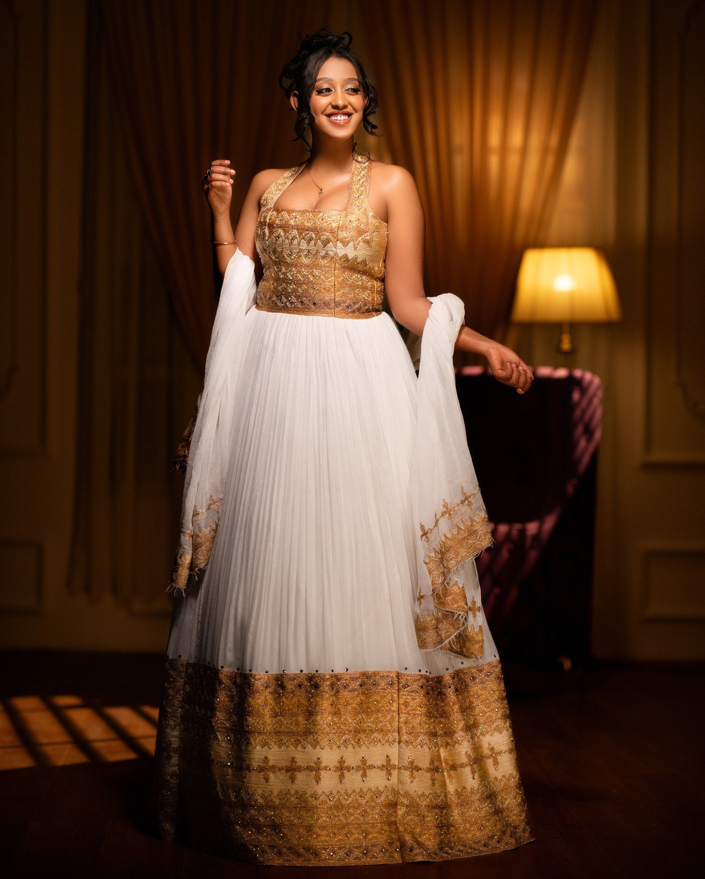 Golden Traditional Ethiopian Wedding Dress Elegant Habesha Dress Golden Traditional Ethiopian Wedding Dress Elegant Habesha Dress