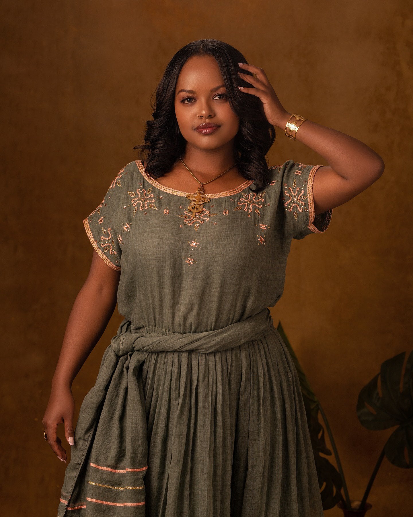 Green and Peach Design Habesha Dress Striped Pattern Habesha Kemis Cultural Ethiopian Clothing 170