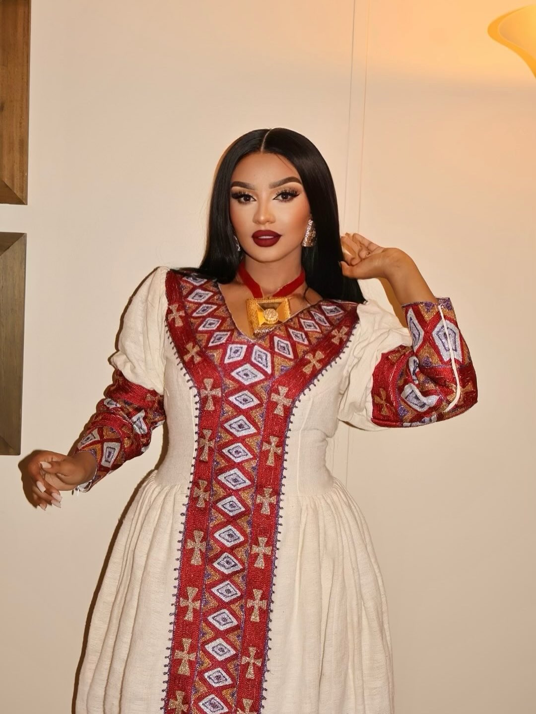 Red & Cross Embroidery Habesha Dress Traditional Ethiopian Clothing Handwoven Habesha Kemis 147