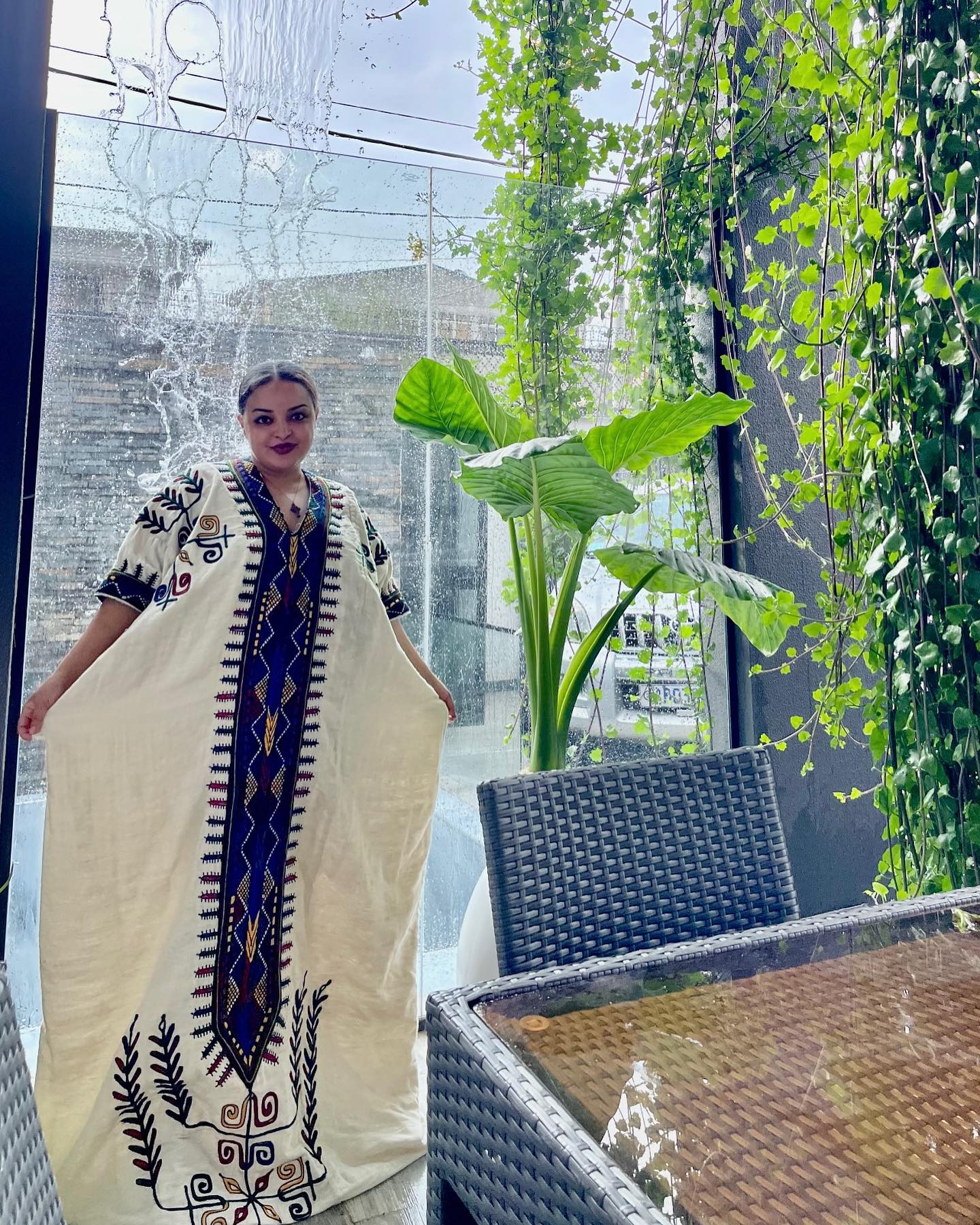 Traditional Habesha Dress with Blue and Gold Embroidery – Elegant Ethiopian & Eritrean Attire