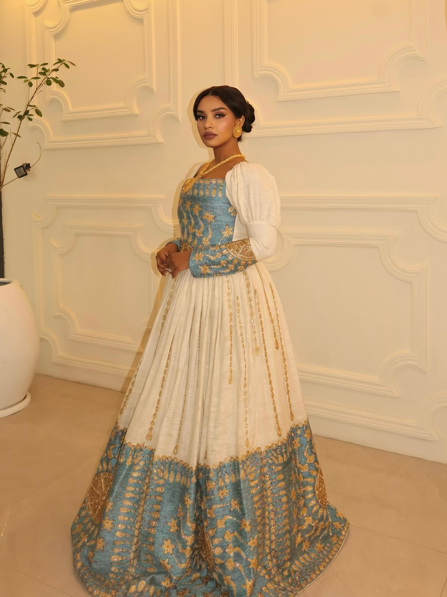 Turquoise & Gold Habesha Dress Elegant Traditional Ethiopian Wedding Dress Classic Habesha Kemis 166