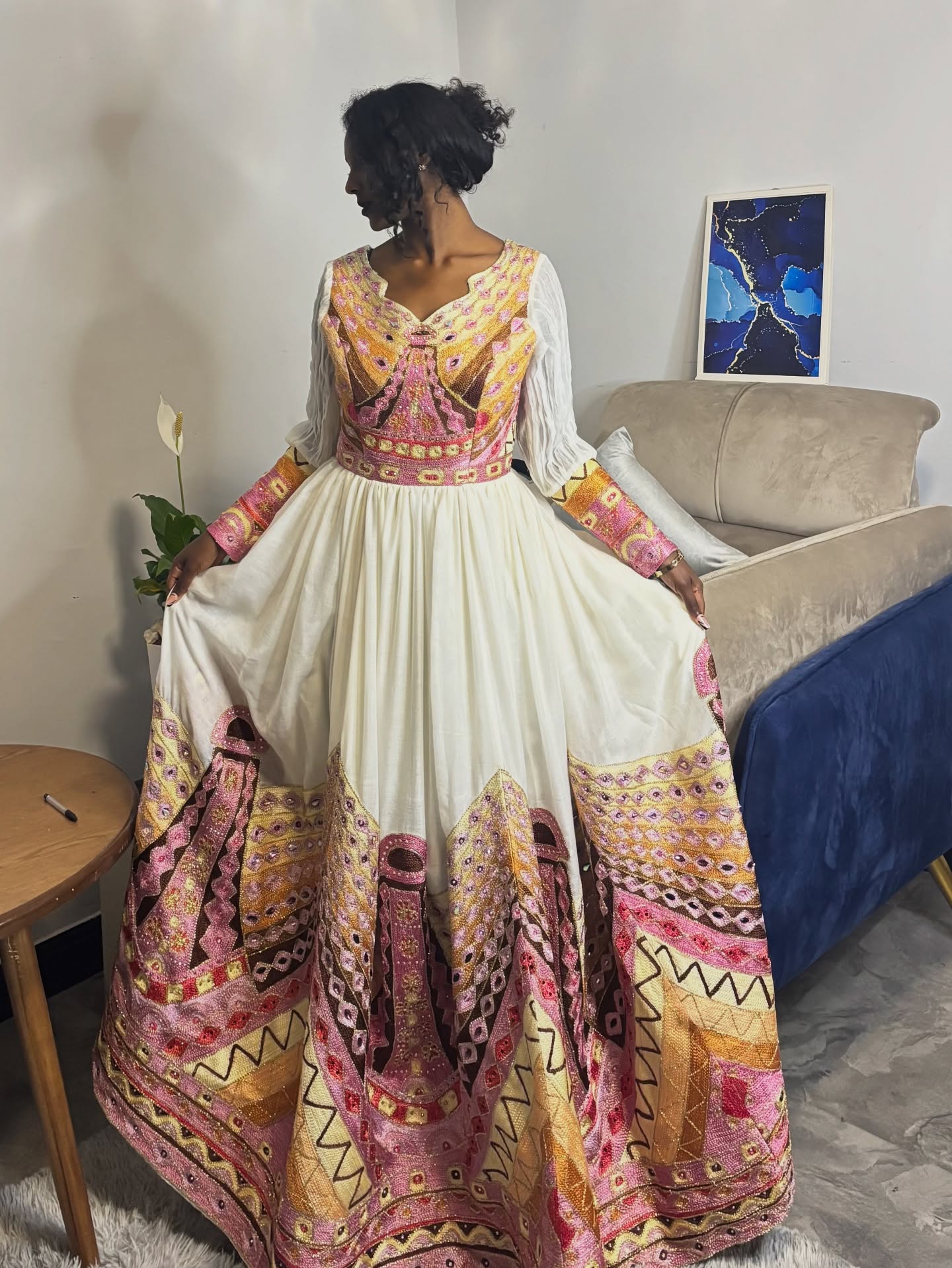 Graceful Habesha Kemis Traditional Ethiopian Wedding Dress Multicolor Embroidery Habesha Dress 184