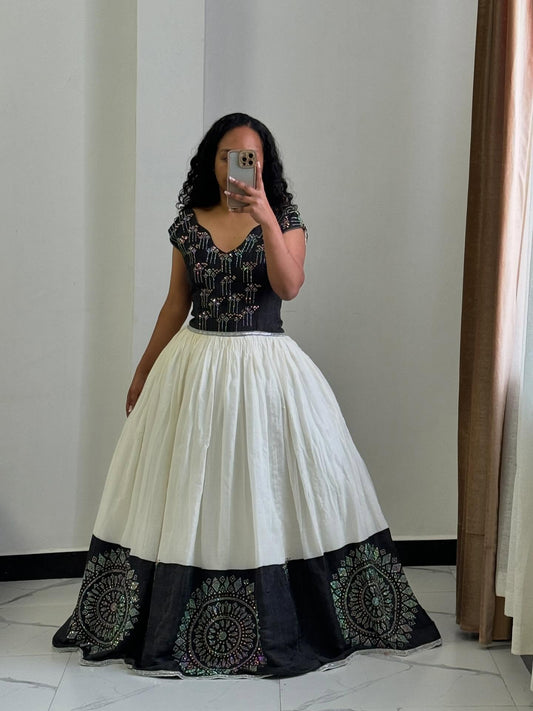 Black & White Habesha Dress Modern Habesha Kemis & Traditional Ethiopian Dress