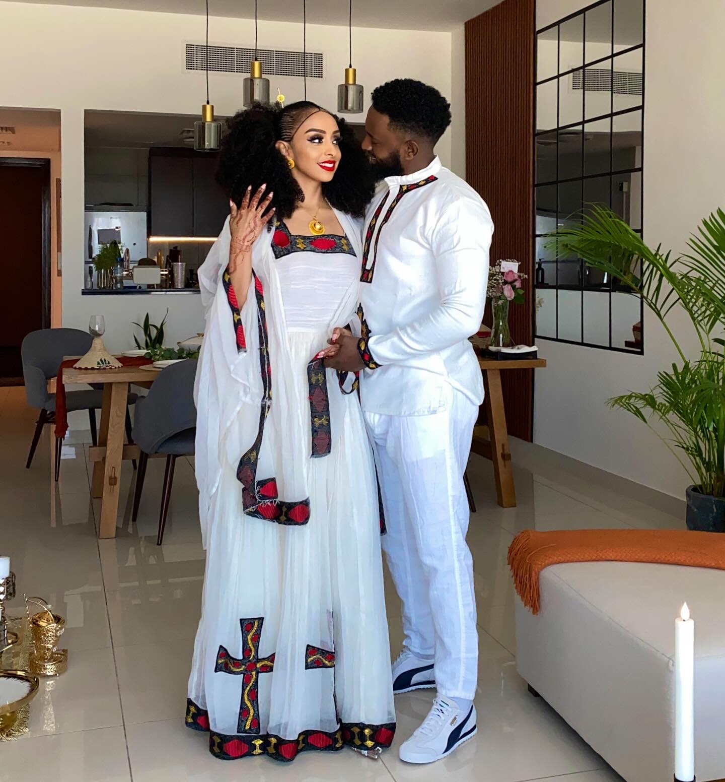Ethiopian Traditional Couple Dress Elegant Matching Habesha Outfit Set Ethiopian Clothing For Couple 328