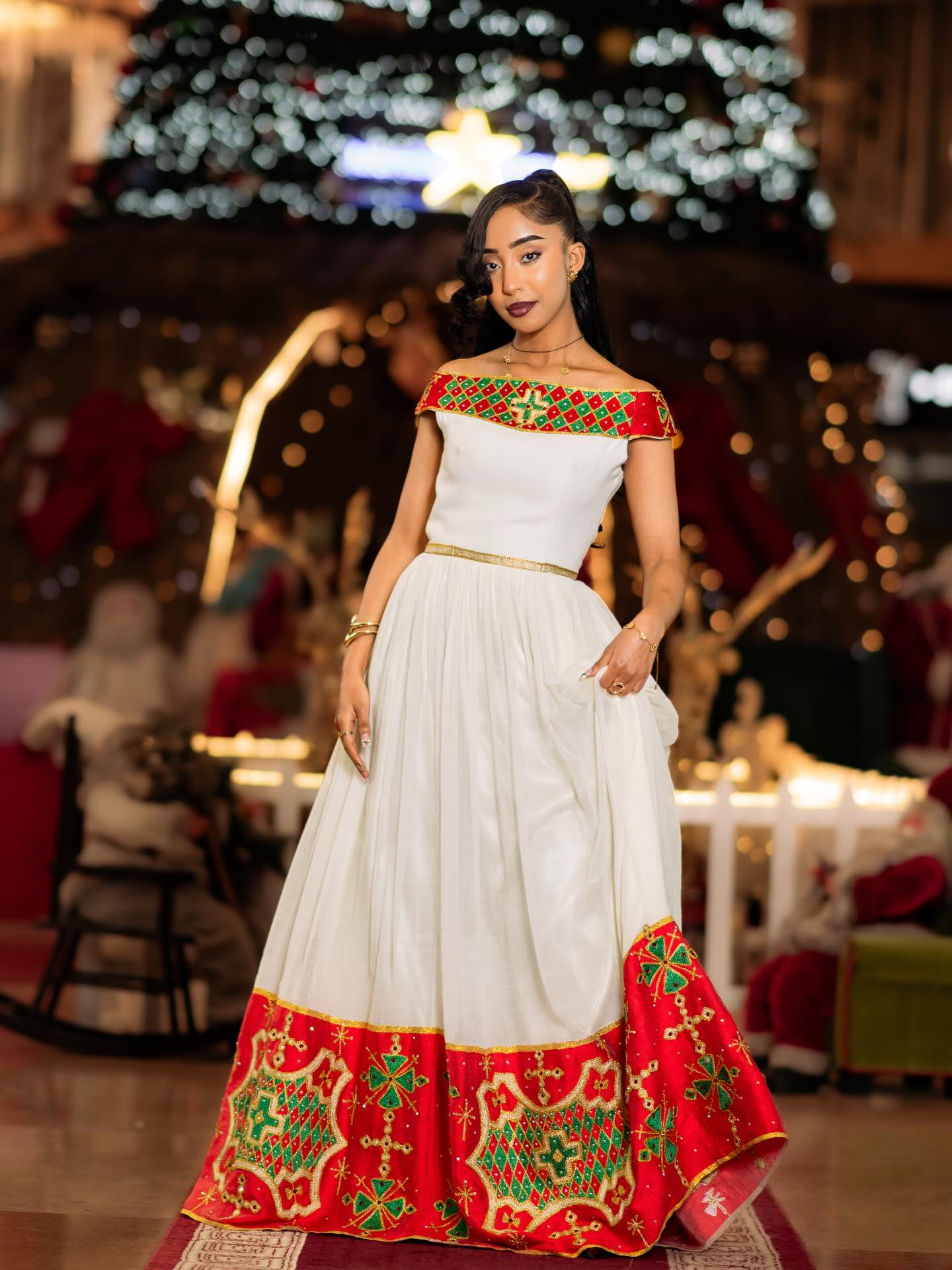 Habesha Dress Off-Shoulder Habesha KemiS Ethiopian Dress L Habesha Dress Off-Shoulder Habesha KemiS Ethiopian Dress L