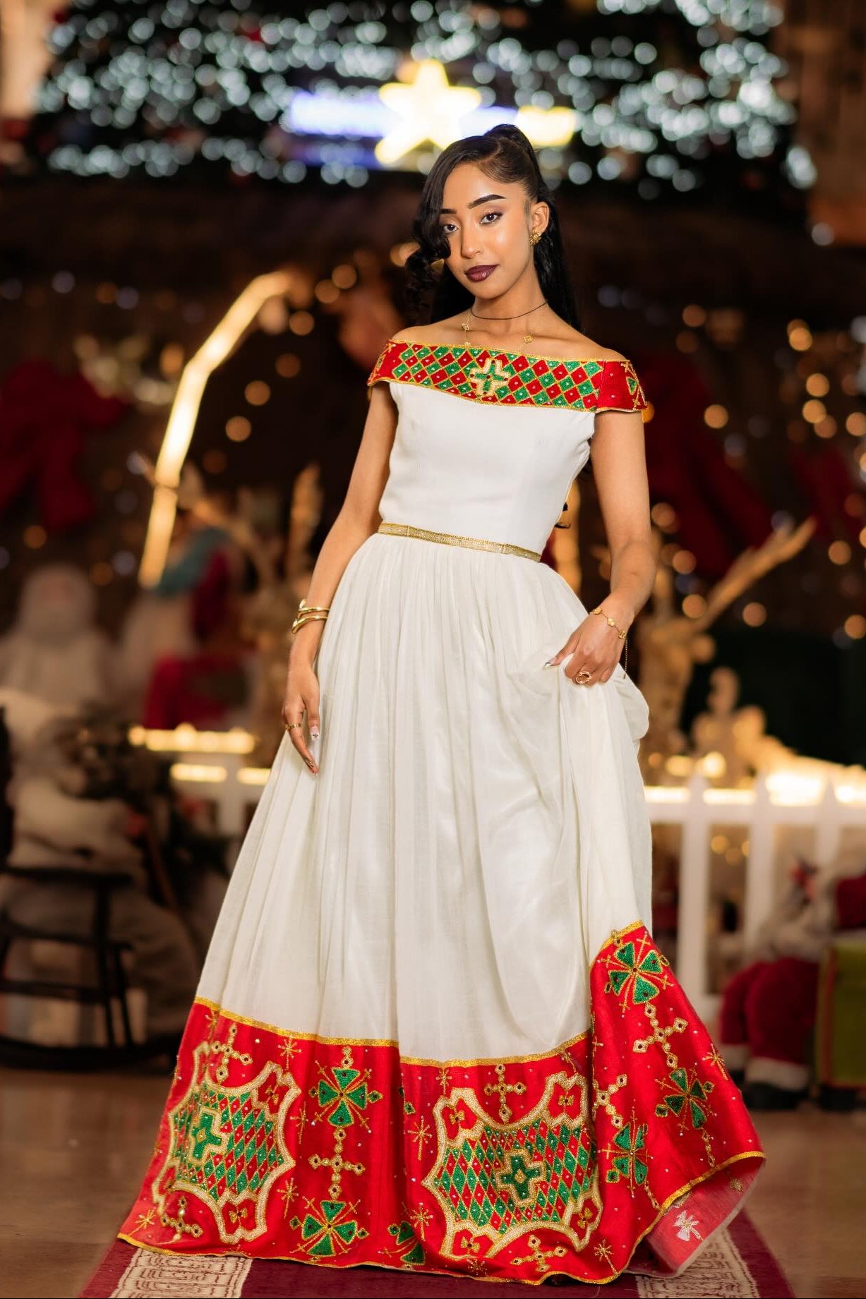 off shoulder habesha dress Habesha Dress White off shoulder Style with Golden Yellow Borders for Meskel Festival