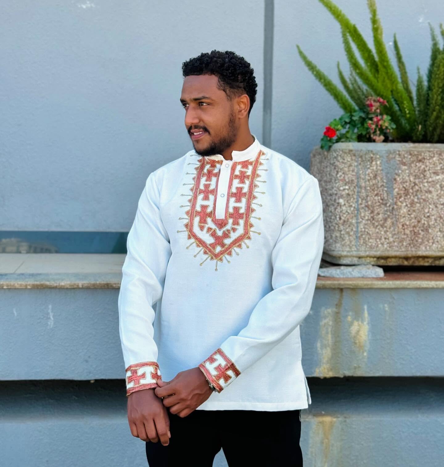 Traditional Habesha Men’s Shirt Ethiopian Embroidered Shirt