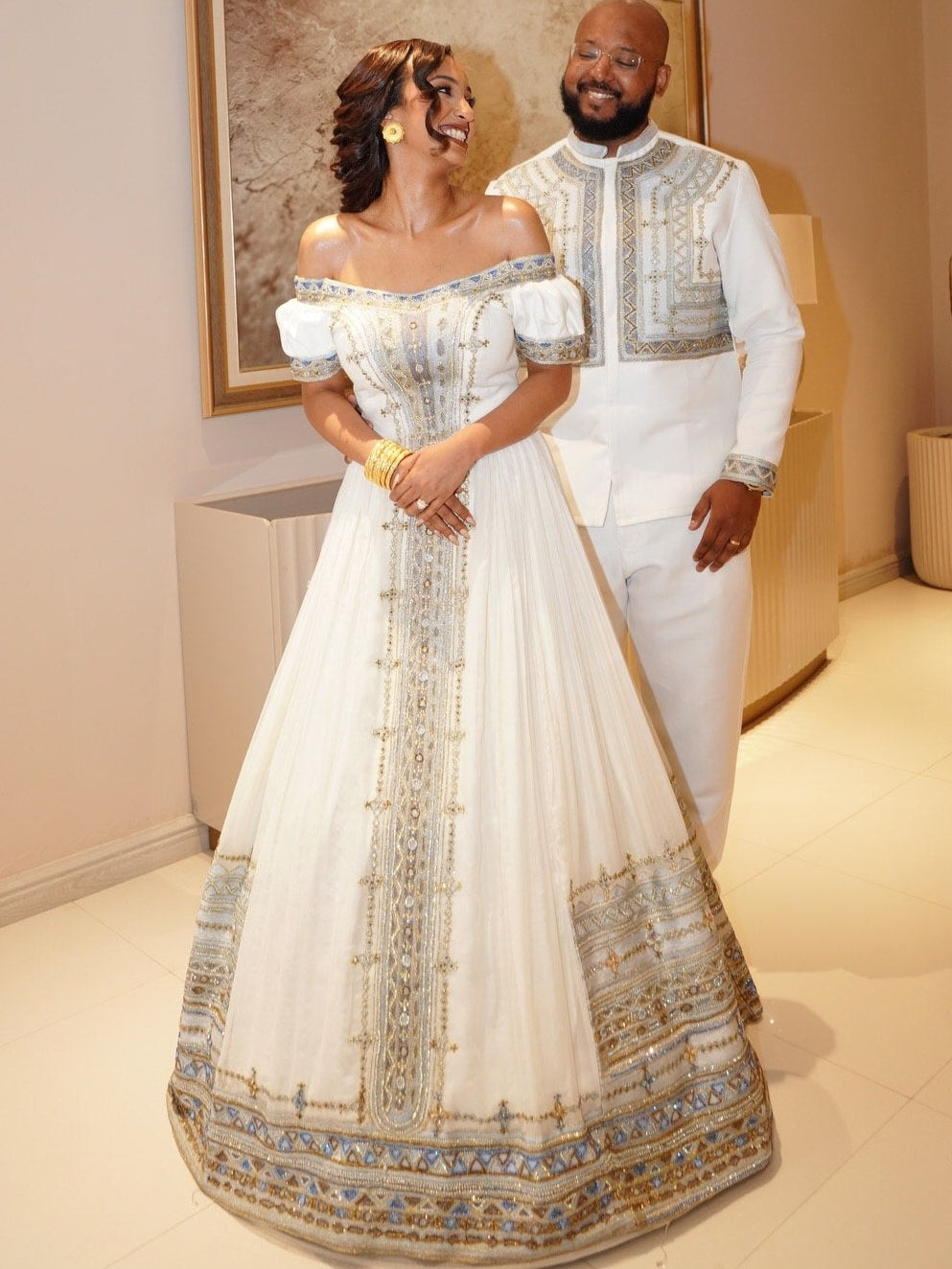 Habesha Kemis & Habesha Dress Couple Sets Ethiopian Clothing Matching Outfits M