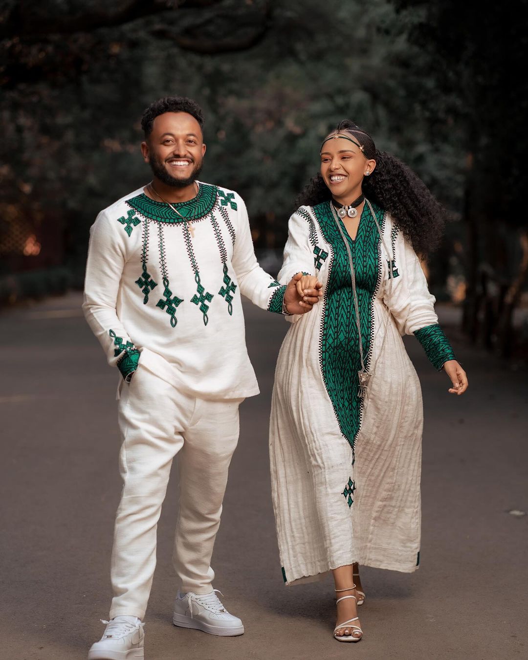 Green fetil harmony habesha couples' cultural ensemble habesha couple's outfit