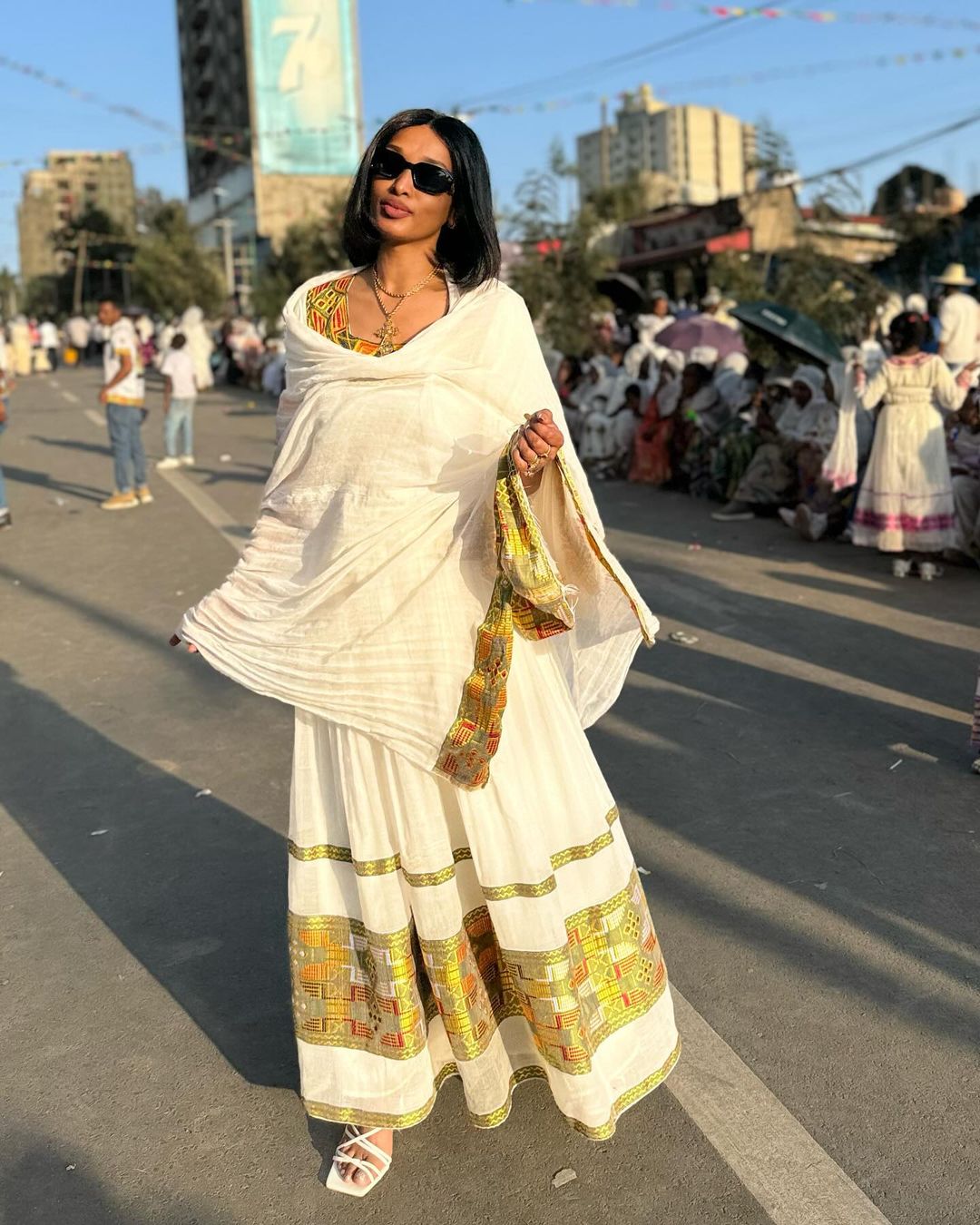 Modern Elegance: Vibrant Green Handwoven Habesha Dress in Menen Fabric