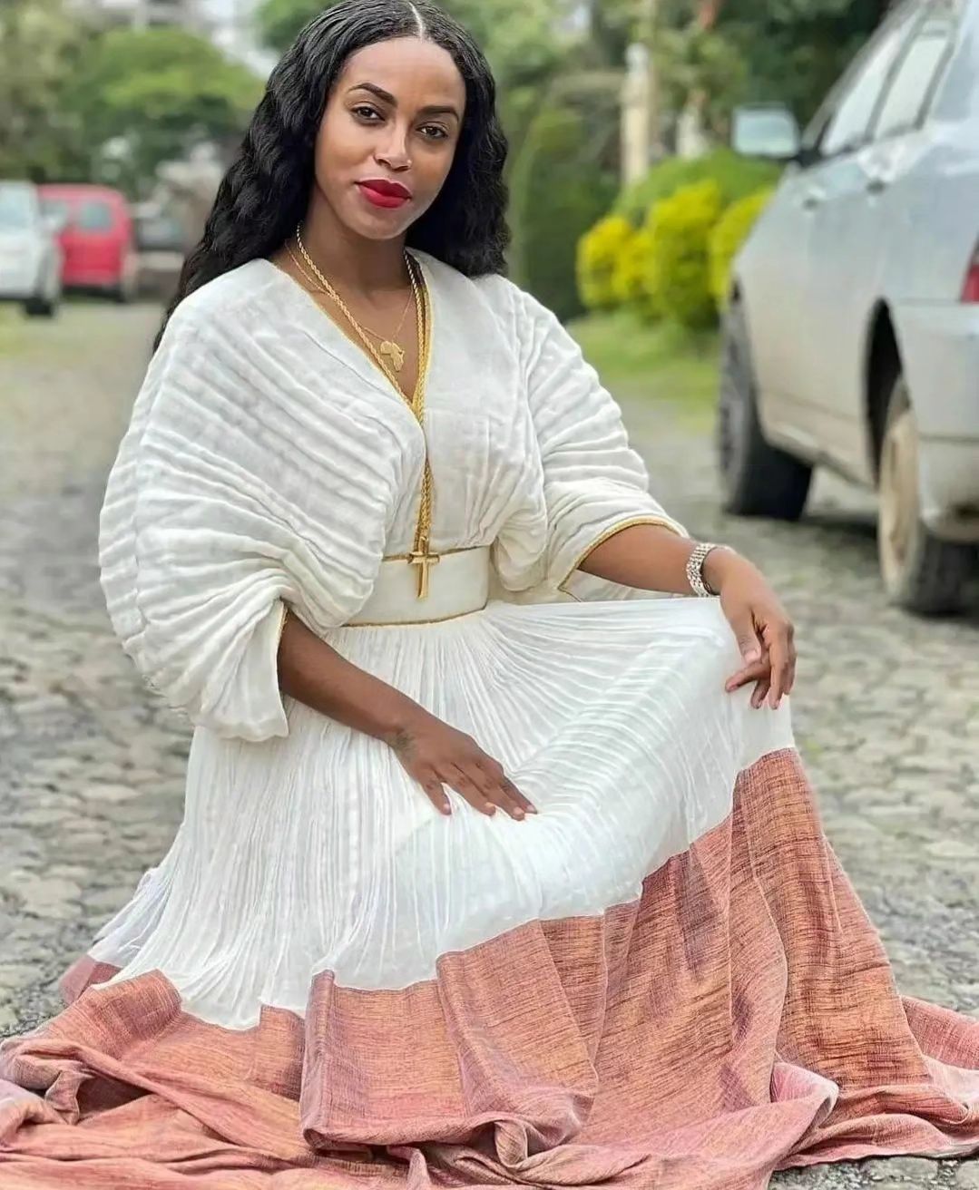 Subtle Elegance: Lighter Color Handwoven Habesha Dress in Menen Fabric