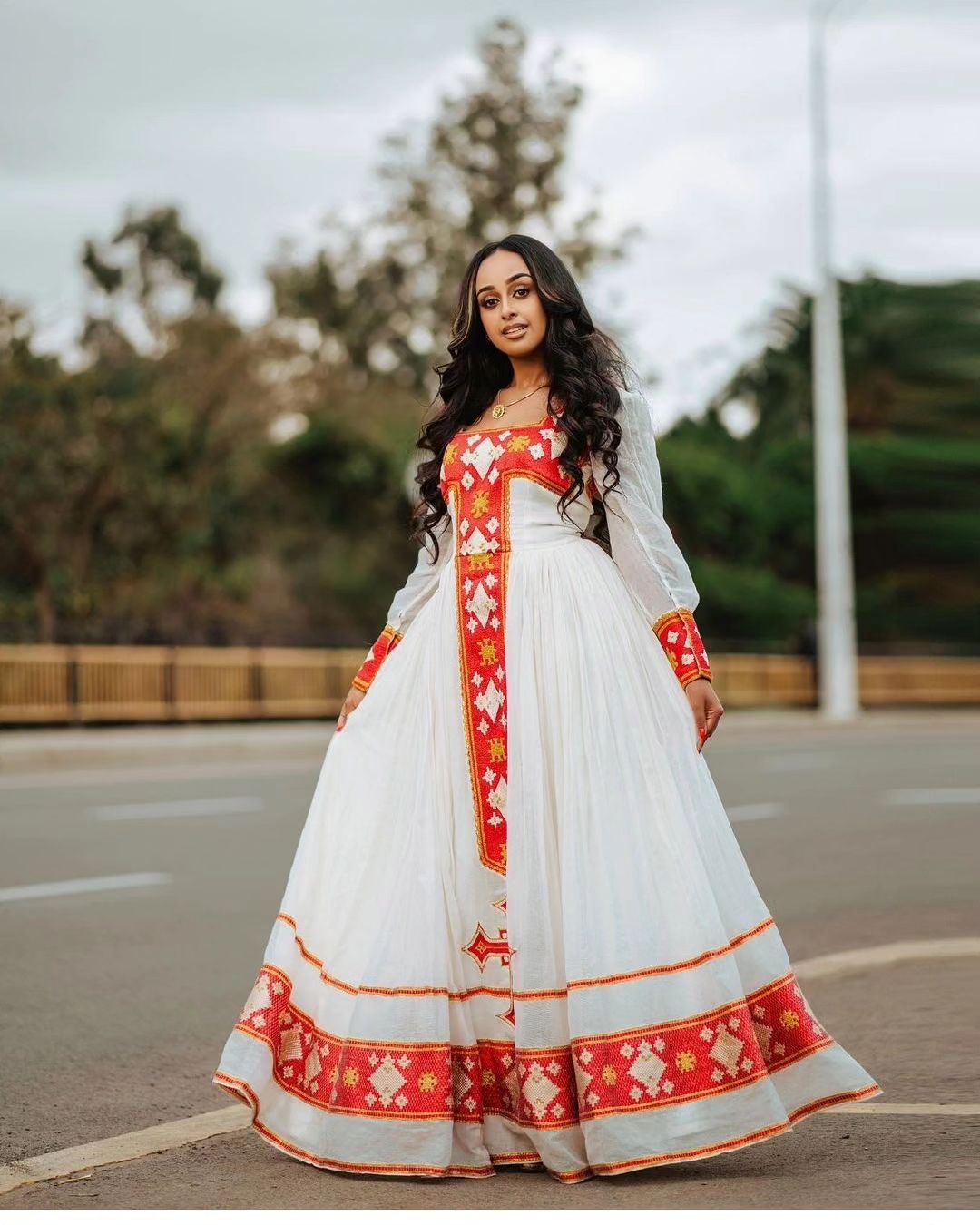 red ethiopian dress Red Slim Fit Ethiopian Dress with Embroidery Royal Elegance