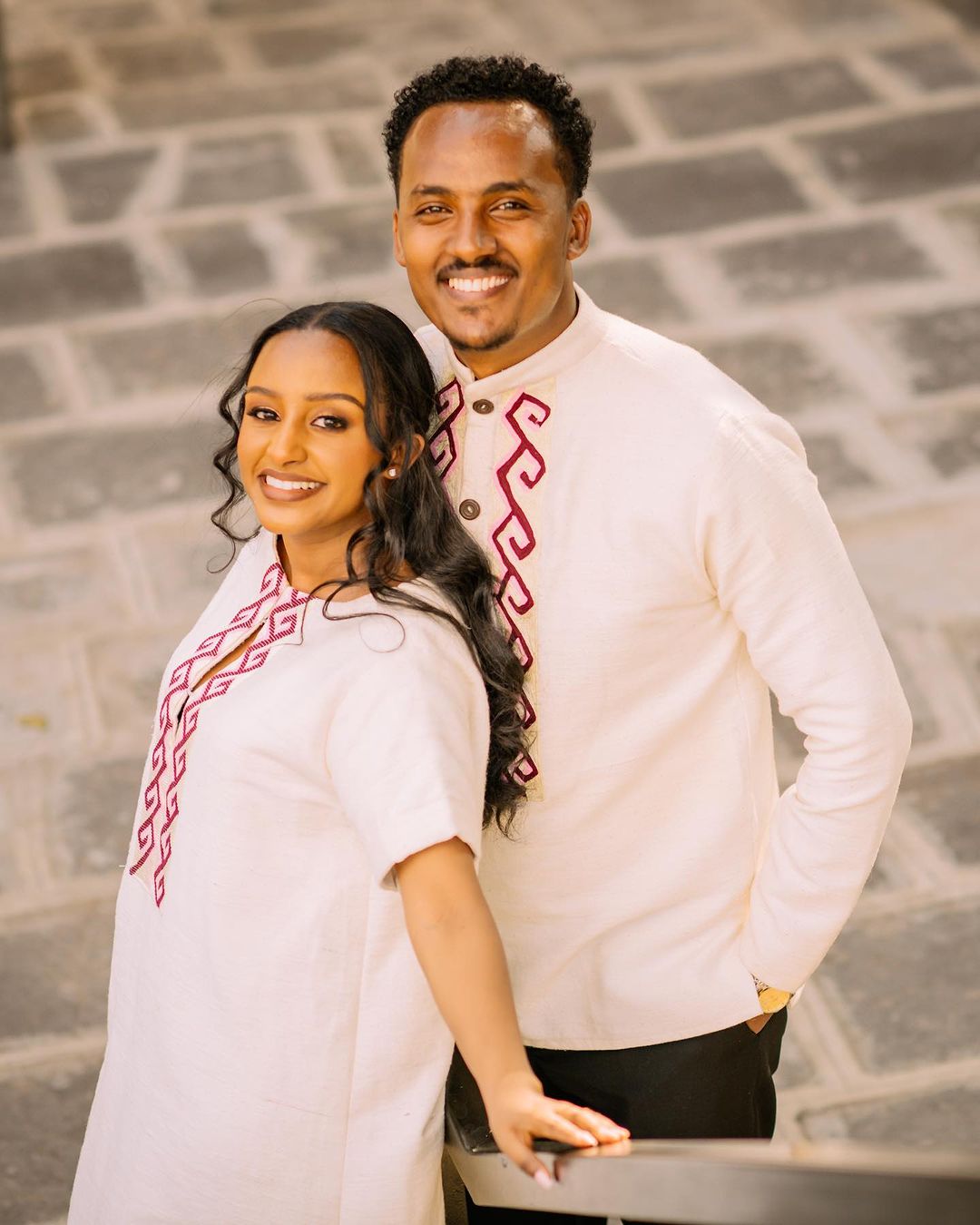 Regal Simplicity Habesha Couples Outfit Purple Fetil Habesha Couples' Attire