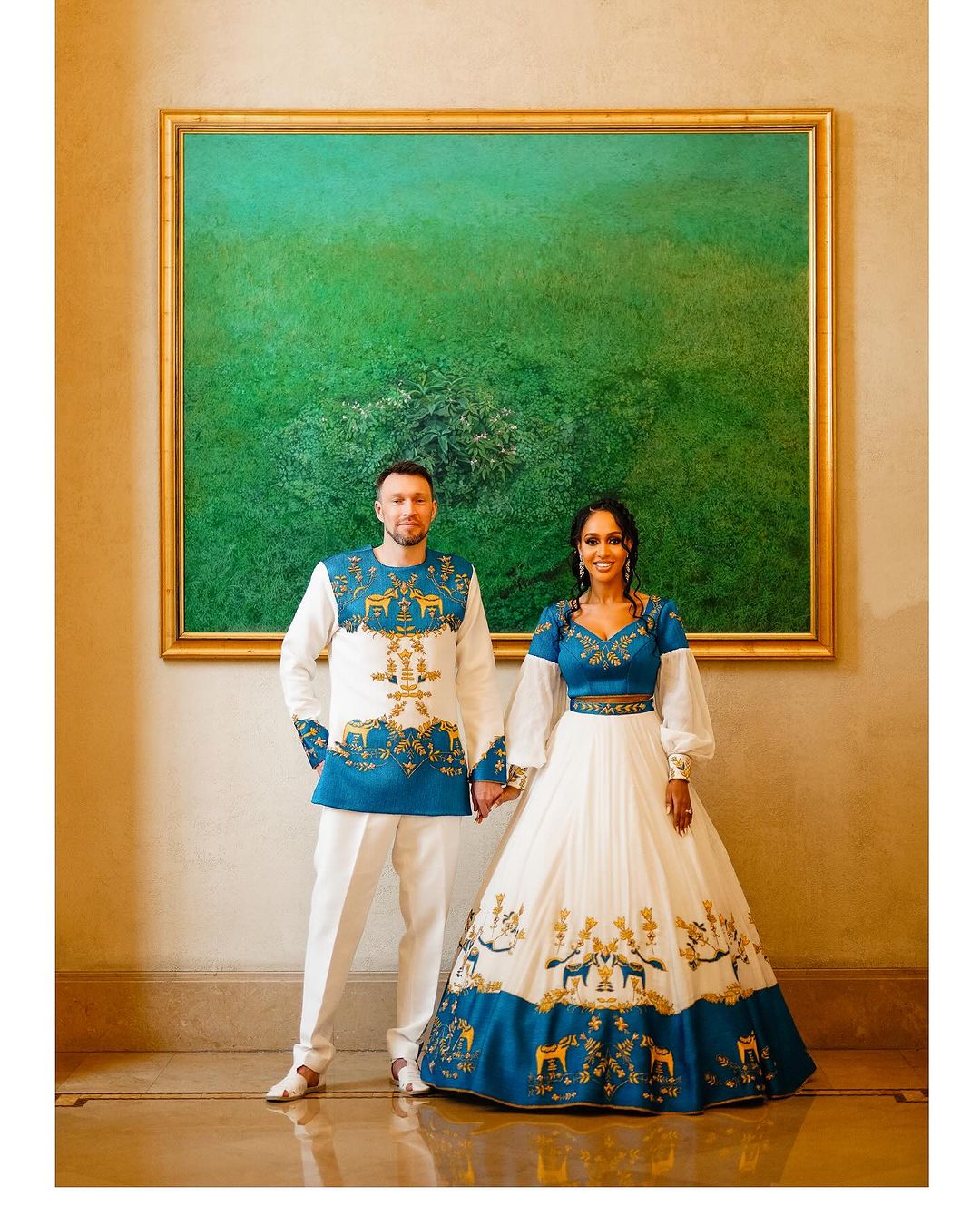 Ethereal Elegance Habesha Couples Outfit Blue Design in Classy Habesha Wedding Attire / including man's pants and shoes