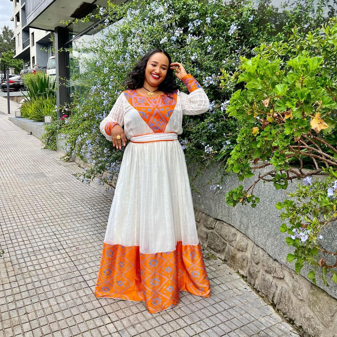 The Simplicity of Orange in The Habesha Kemis Habesha Dress Modern Ethiopian Dress Style S The Simplicity of Orange in The Habesha Kemis Habesha Dress Modern Ethiopian Dress Style S