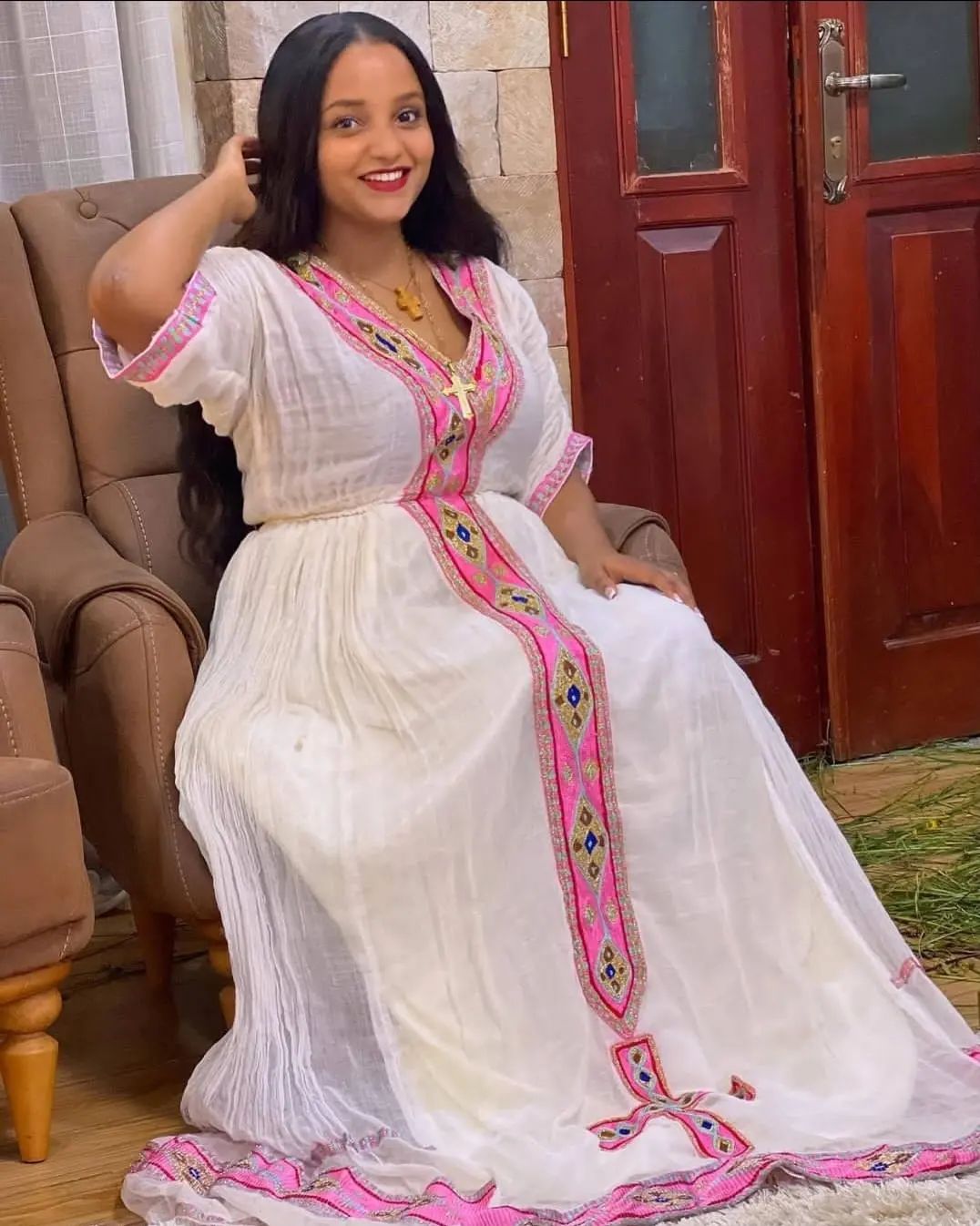 Pink Simple Habesha Dress Chic Habesha Kemis Ethiopian Dress Style