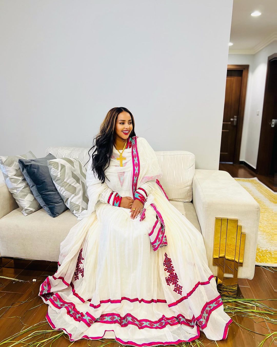 Pink Tilet Exquisite Habesha Dress Modern Habesha Kemis Ethiopian Dress Style Traditional Habesha Libs