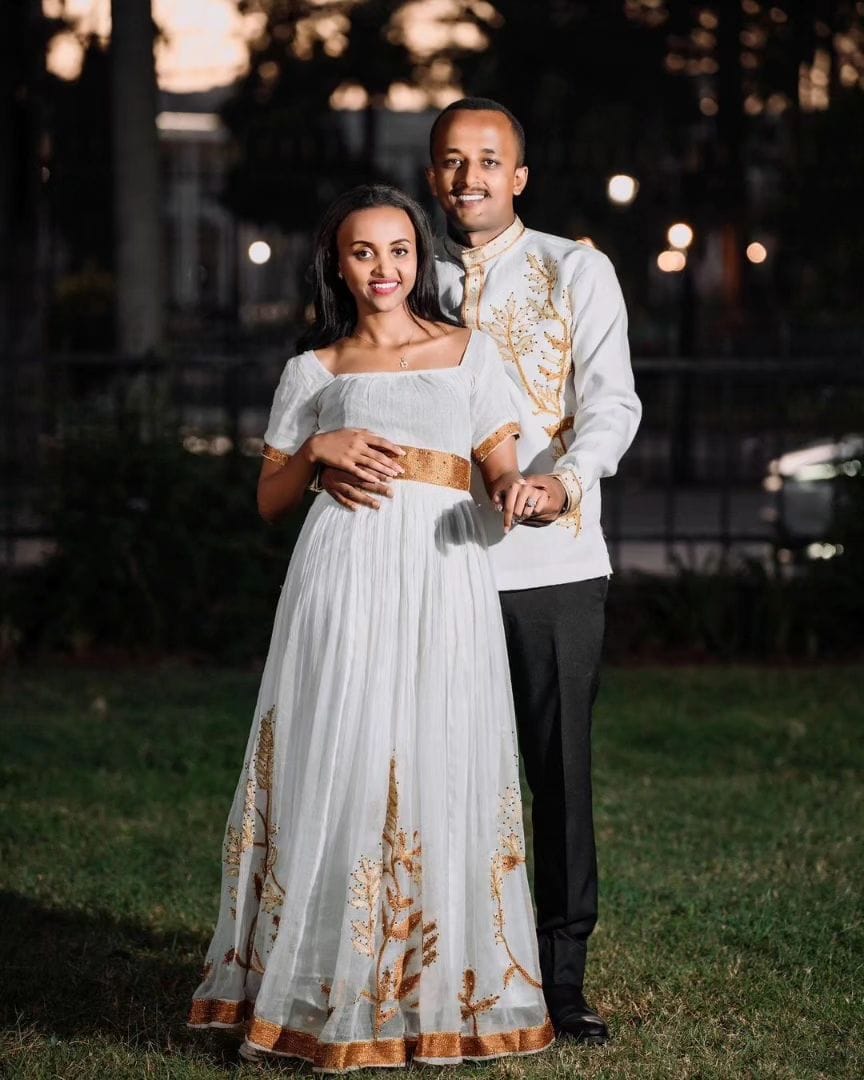 Modern Ethiopian Traditional Dress Elegant White Ethiopian Dress With Red Gold Embroidery Modern Modern Ethiopian Traditional Dress Elegant White Ethiopian Dress With Red Gold Embroidery Modern