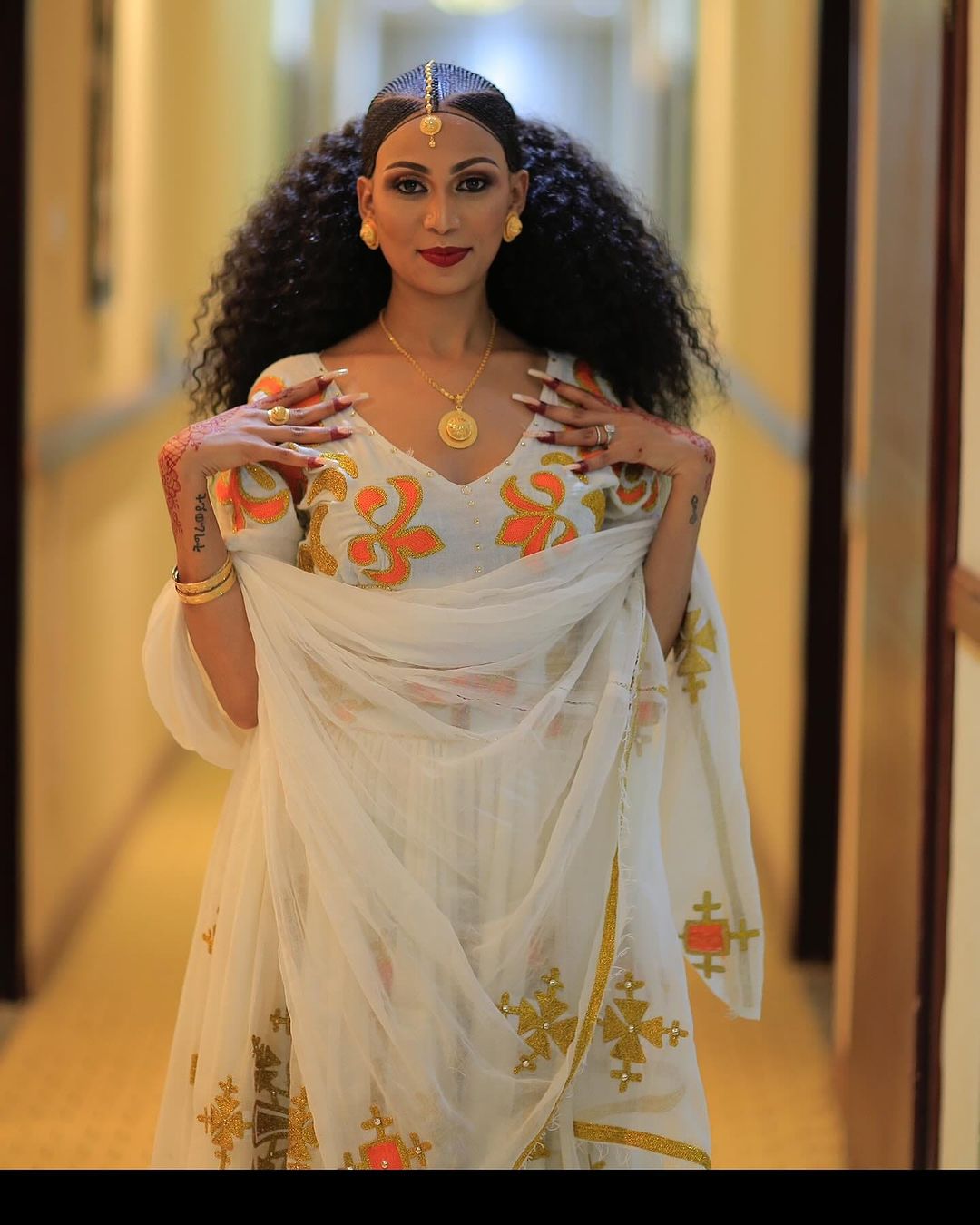 Orange With Golden Design Habesha Dress Wedding Habesha Kemis Modern Ethiopian Dress Style