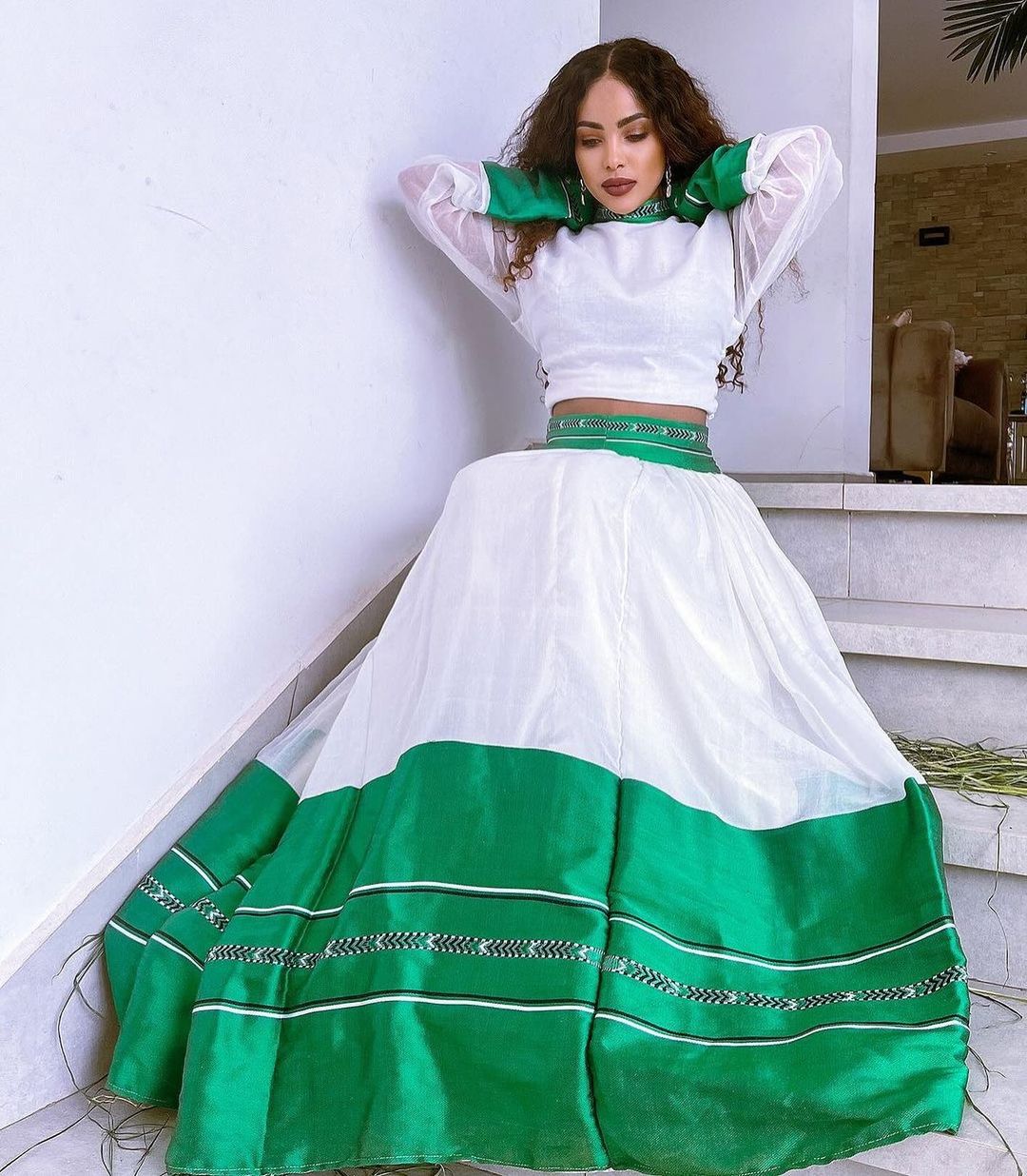 Wide Green Tilet Modern Habesha Dress Habesha Kemis Modern Ethiopian Dress Style L Wide Green Tilet Modern Habesha Dress Habesha Kemis Modern Ethiopian Dress Style L