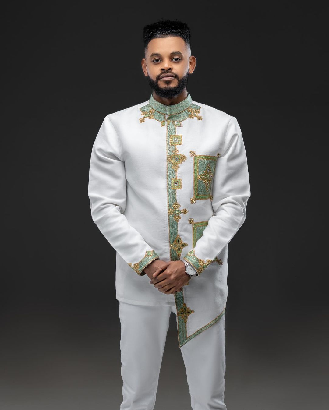 Light Color Habesha Men's Outfit Modern Habesha Shirt With Pants Simple Habesha Shirt Style