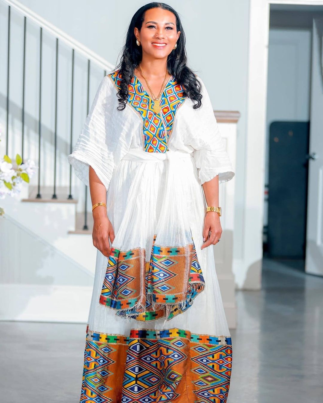 Vibrant Orange Colorful Pattern Habesha Dress Simple Habesha Kemis Traditional Ethiopian dress Style