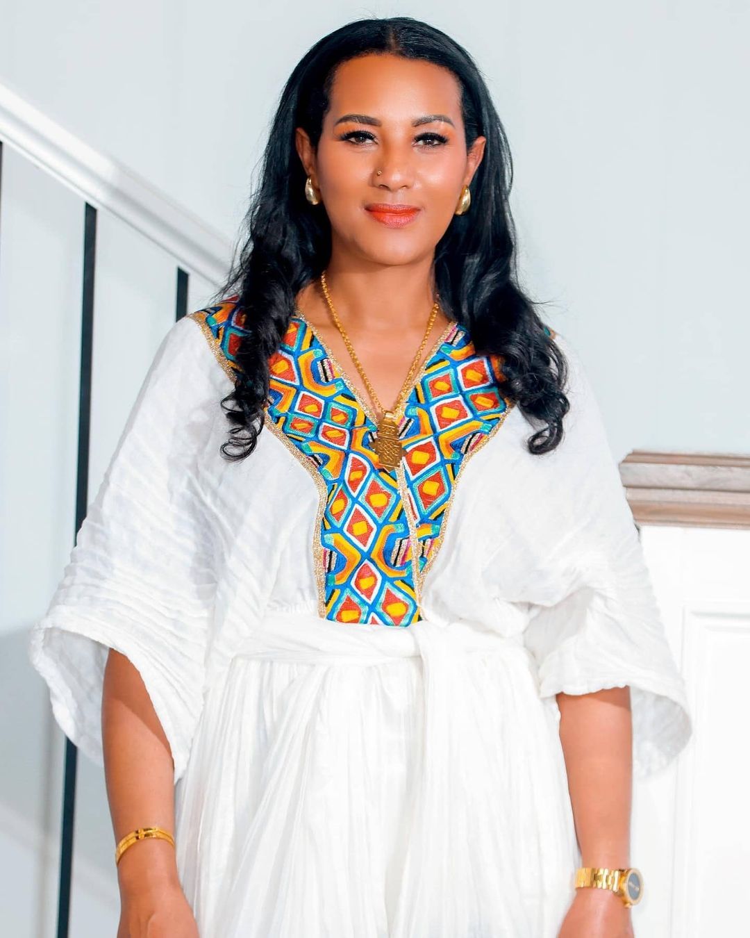 Vibrant Orange Colorful Pattern Habesha Dress Simple Habesha Kemis Traditional Ethiopian dress Style