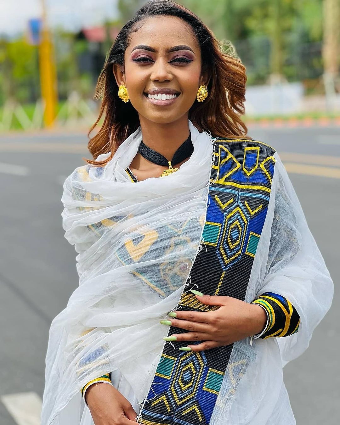 Blue Pattern with Yellow Touch Habesha Dress Modern Habesha Kemis Traditional Ethiopian dress Style