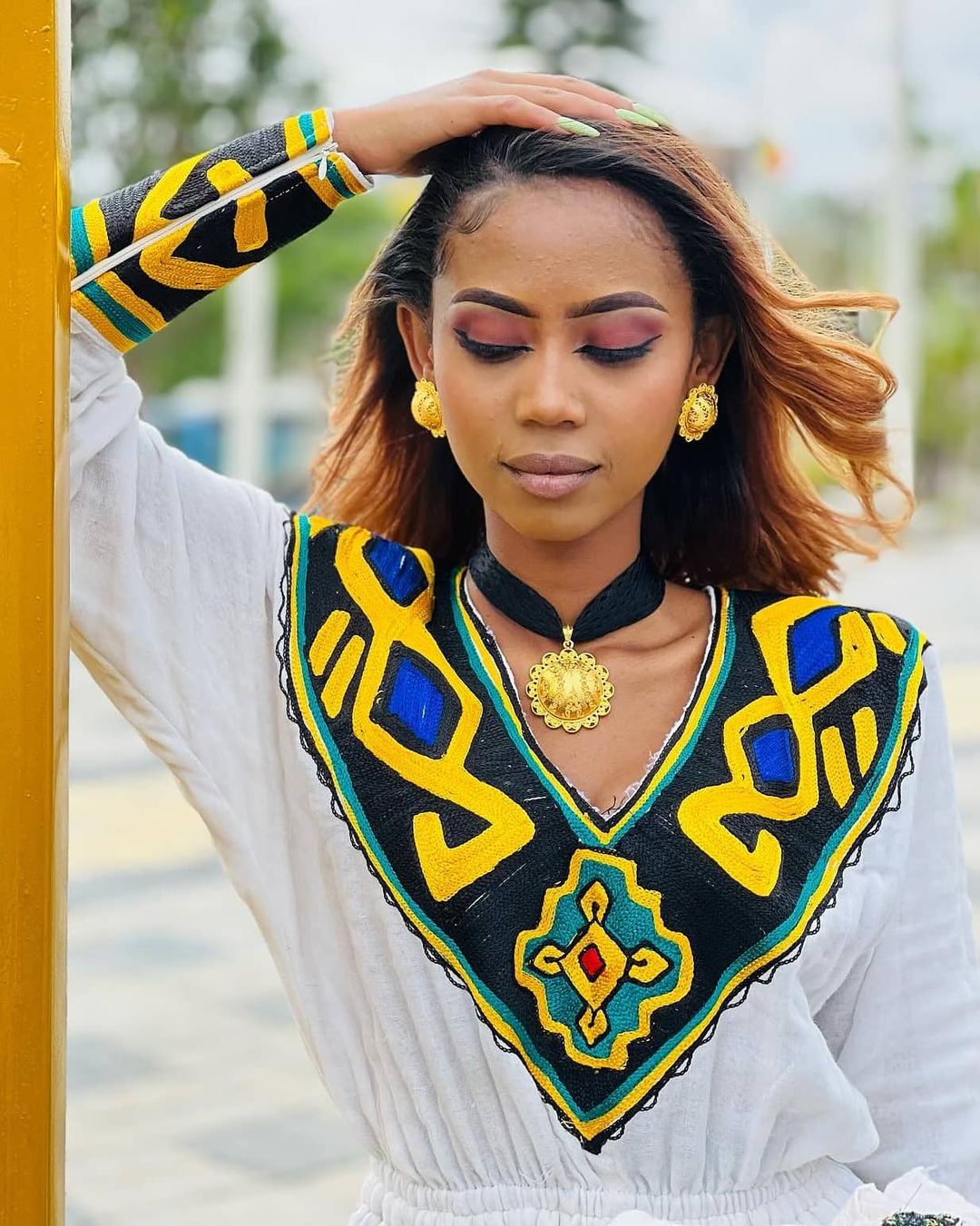 Blue Pattern with Yellow Touch Habesha Dress Modern Habesha Kemis Traditional Ethiopian dress Style