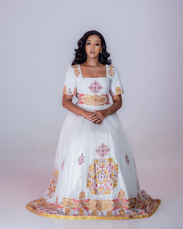Beautiful Color Design Wedding Habesha Dress Modern Habesha Kemis Traditional Ethiopian Dress Style XL Beautiful Color Design Wedding Habesha Dress Modern Habesha Kemis Traditional Ethiopian Dress Style XL