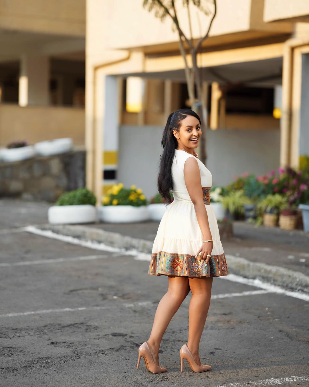 Short Modern Ethiopian Dress Habesha Dress with Beaded Details