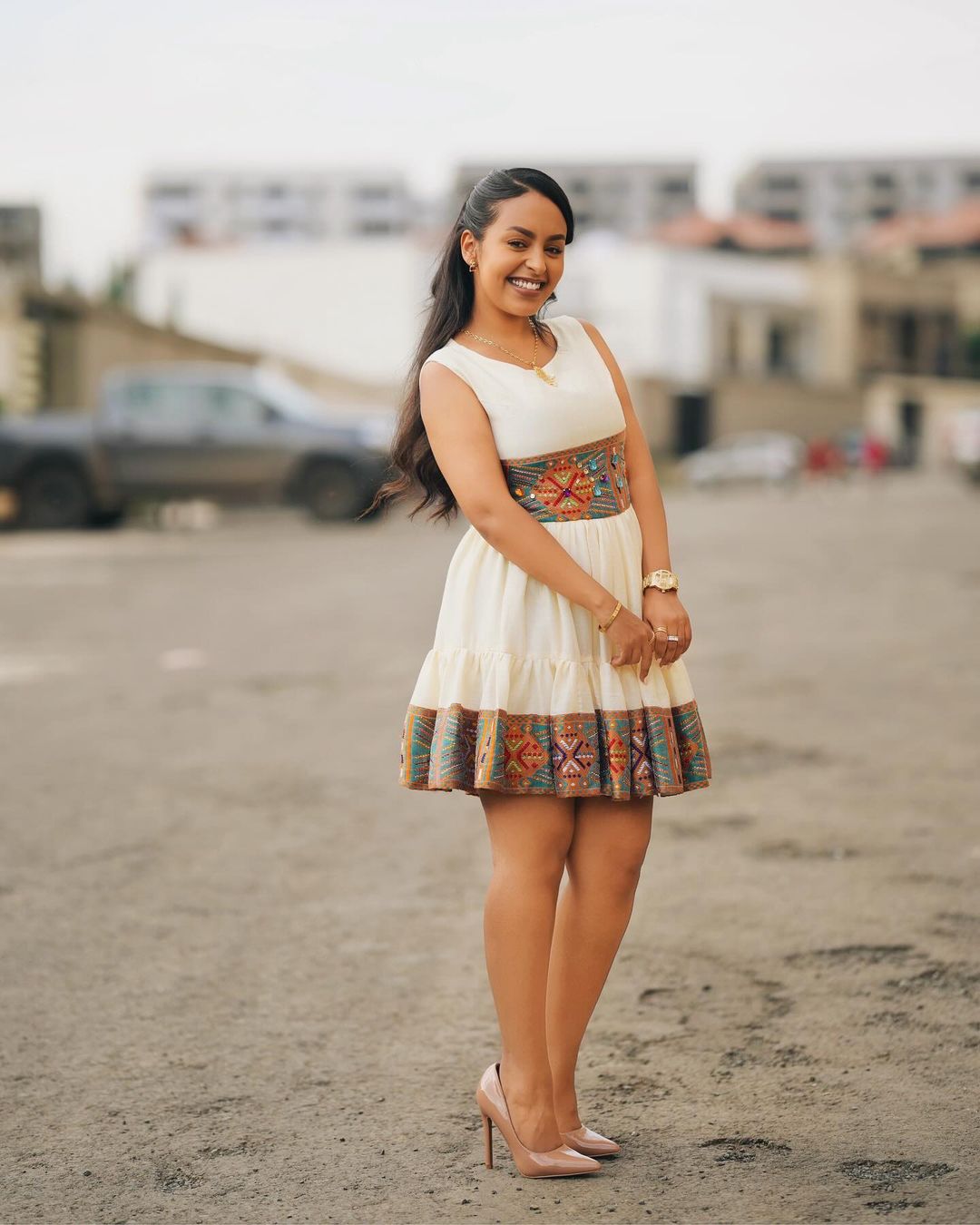 Short Modern Ethiopian Dress Habesha Dress with Beaded Details