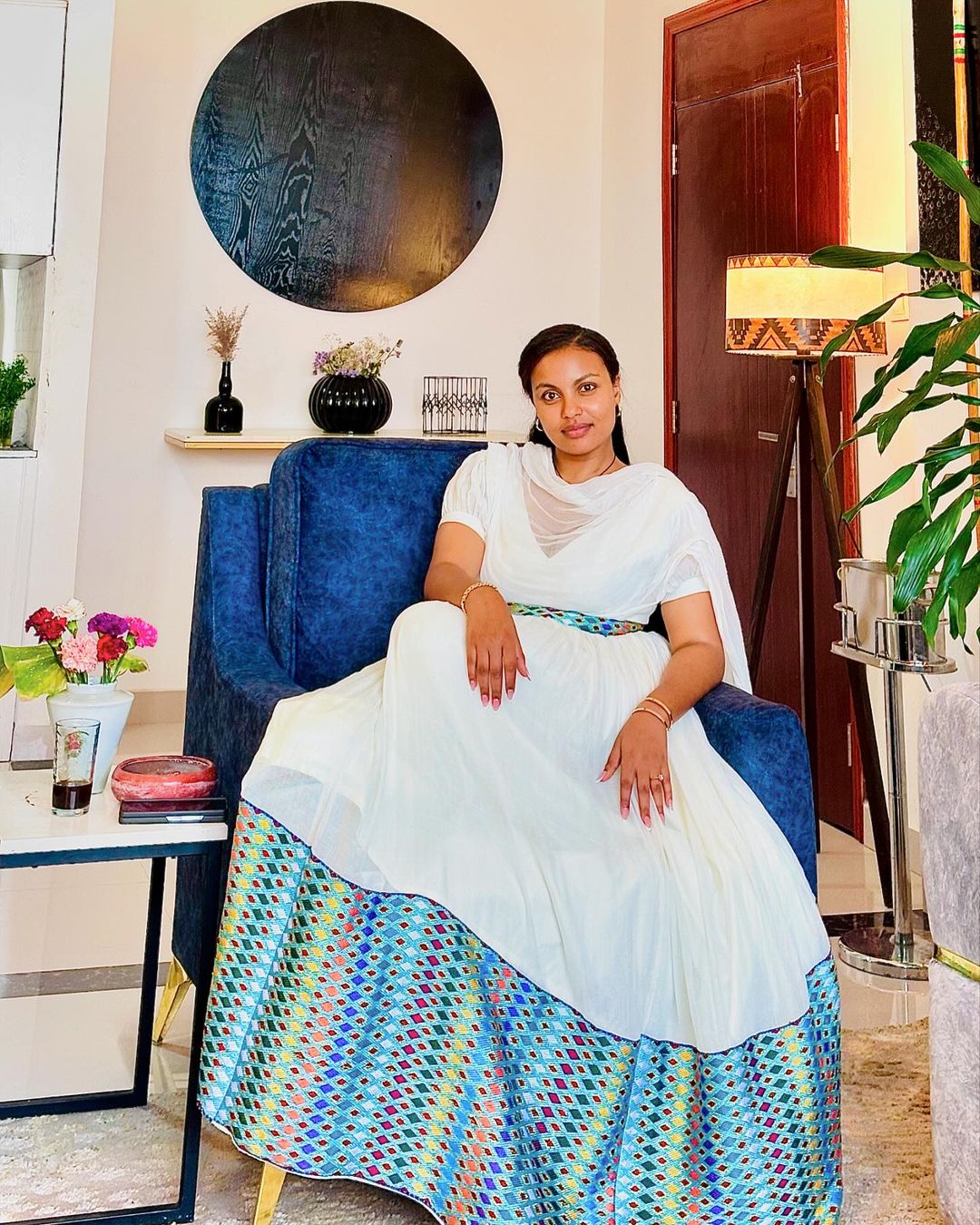 Blue pattern habesha dress