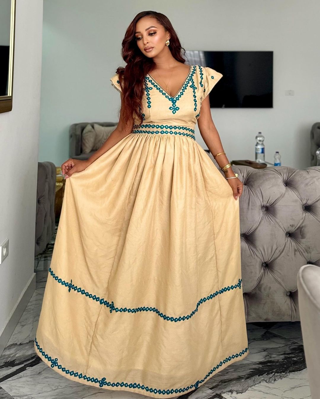 Unique Blue Design Habesha Dress Simple Ethiopian Traditional Dress Xs Unique Blue Design Habesha Dress Simple Ethiopian Traditional Dress Xs