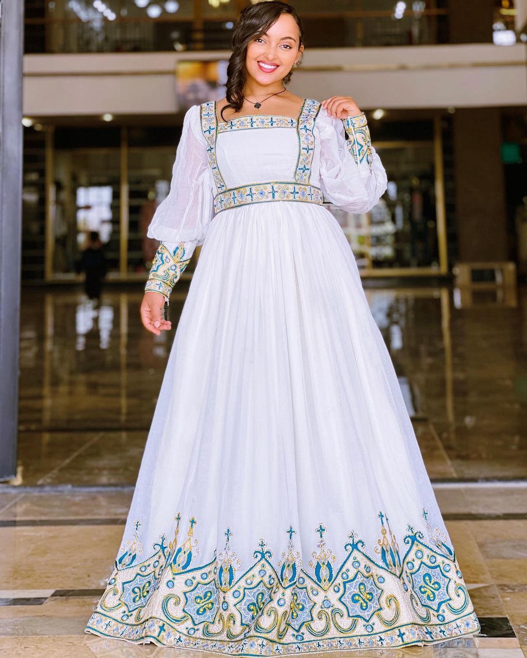 Elegant Modern Light Blue Habesha Kemis