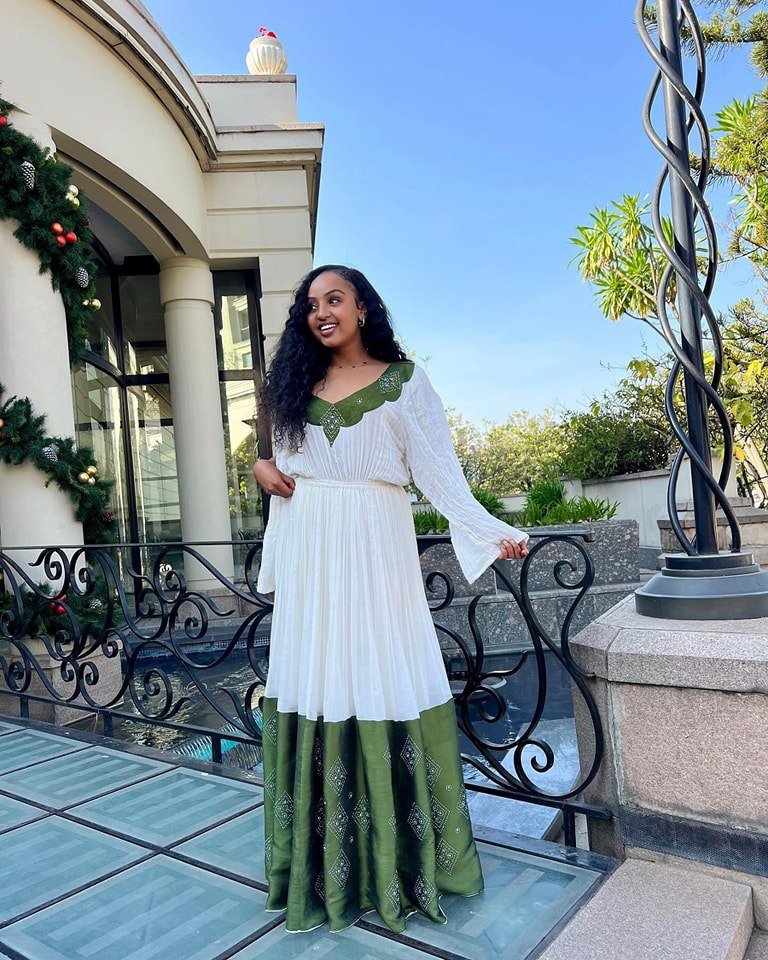 Green Design in Stunning Habesha Kemis Elegant Habesha Dress