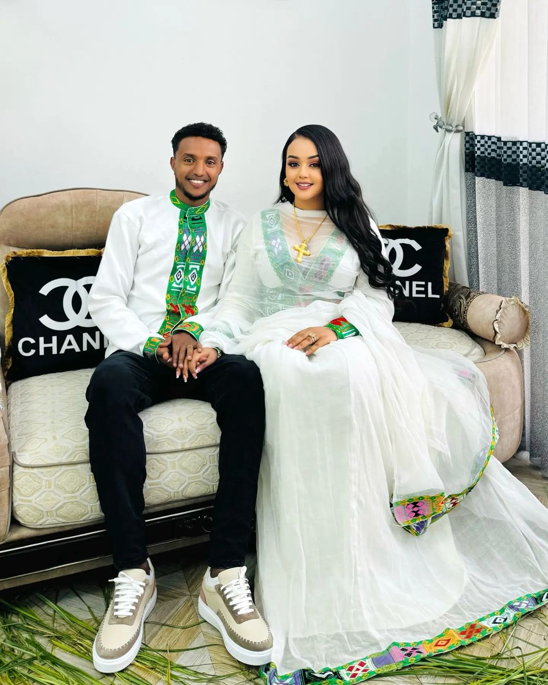 Simple Green Habesha Couples Outfit