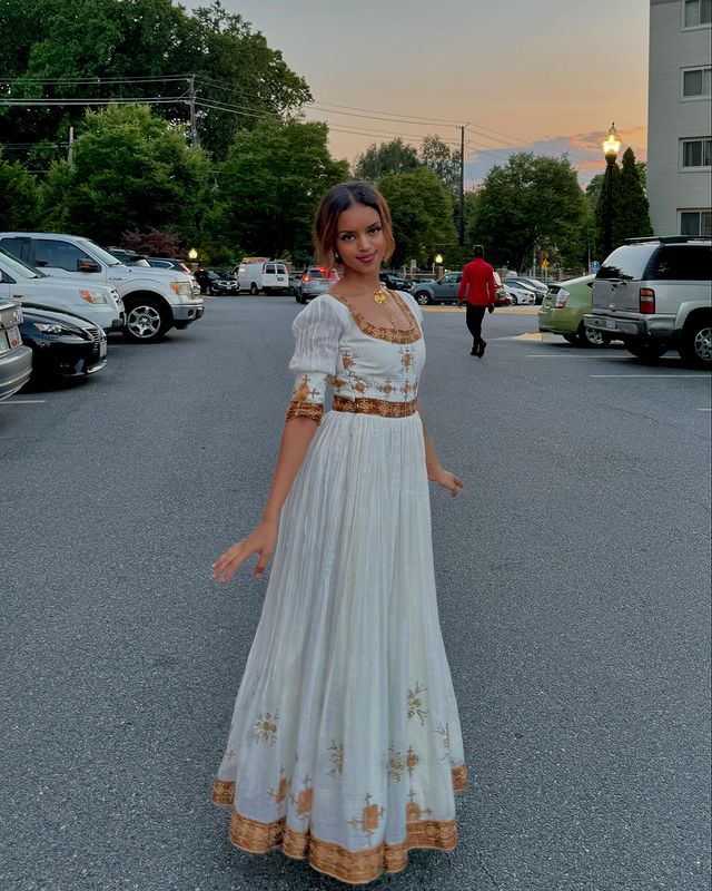 Brown Beaded Habesha Kemis Gorgeous Ethiopian Traditional Dress