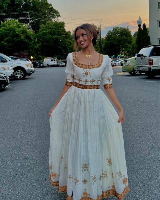 Brown Beaded Habesha Kemis