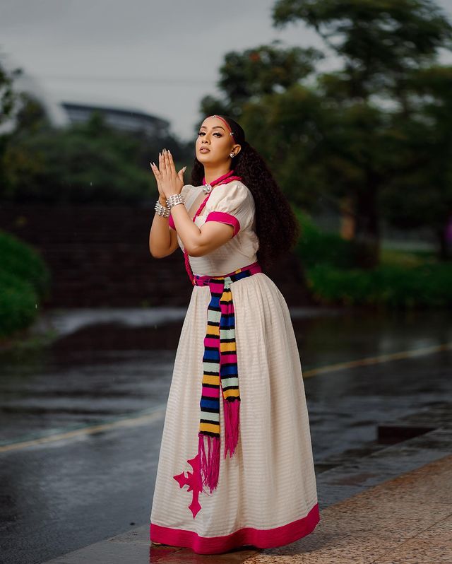 Simple Pink Habesha Dress Ethiopian Traditional Habesha Kemis for Ashenda