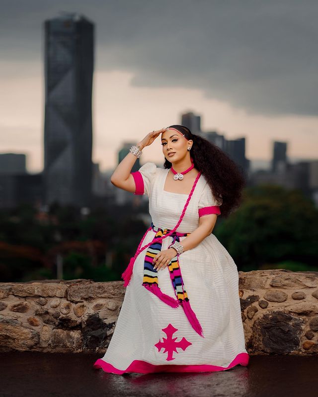Simple Pink Habesha Dress Ethiopian Traditional Habesha Kemis for Ashenda