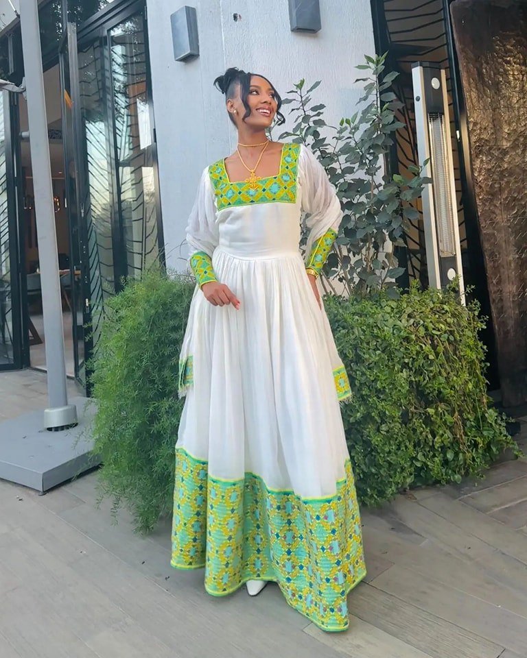 Gorgeous Green and Blue Ethiopian Dress Design Stunning Habesha Dress