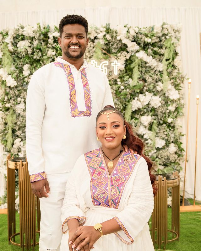 Beautiful Patterned Ethiopian Couples Outfit Stunning Habesha Couples Outfit