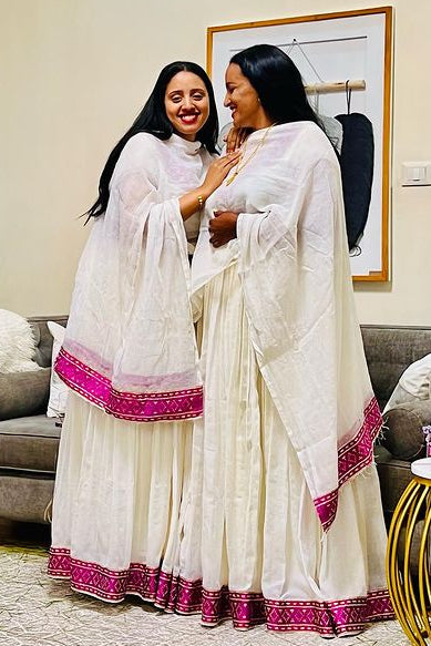 Habesha Kemis rose élégante Robe Habesha moderne