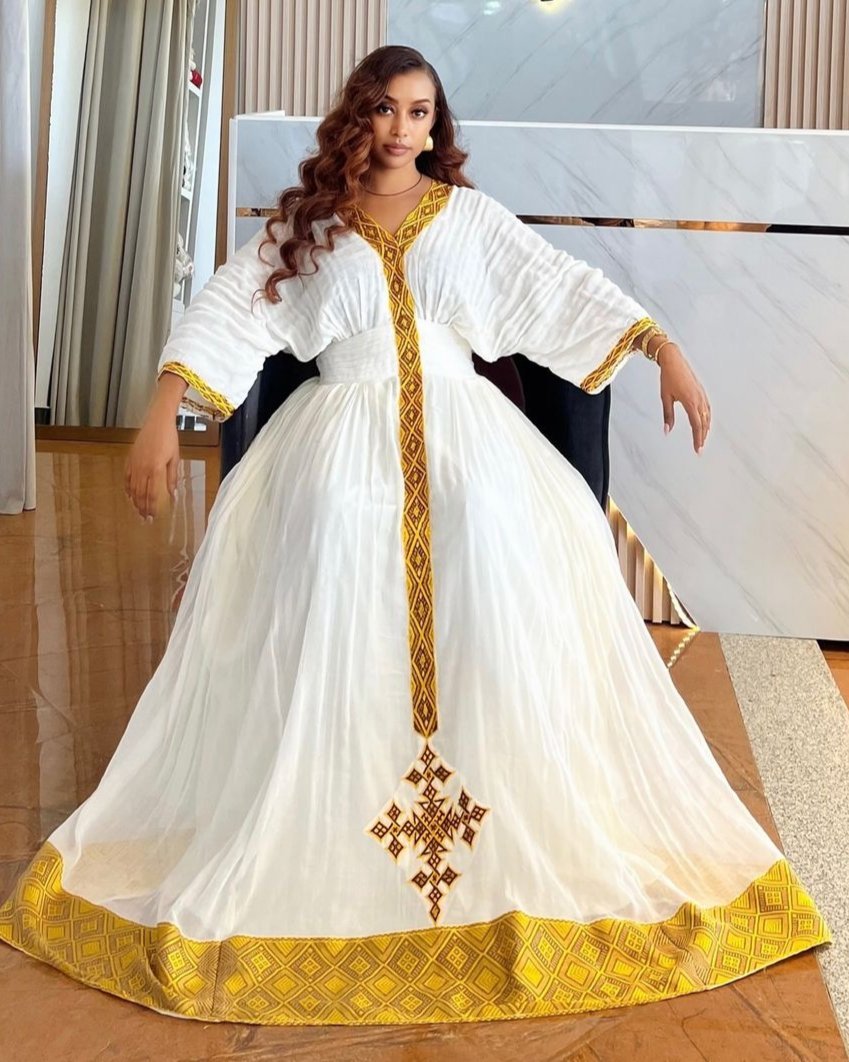 Golden Yellow Habesha Kemis Ethiopian Traditional Dress XS Golden Yellow Habesha Kemis Ethiopian Traditional Dress XS