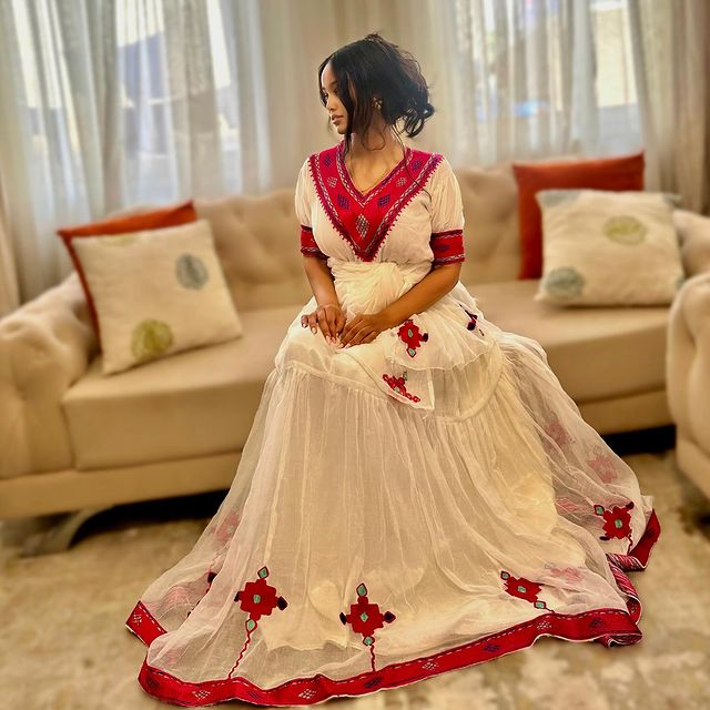 Beautiful Vibrant Color Habesha Kemis Modern Habesha Dress Stylish Ethiopian Traditional Dress