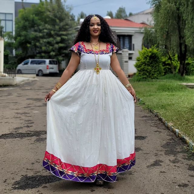Multicolored Habesha Kemis Modern Habesha Dress Vibrant Ethiopian Traditional Dress