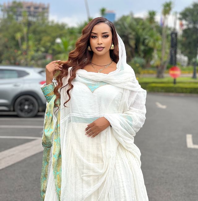 Beautiful Blue and Golden Design Habesha Dress Elegnant Ethiopian Dress Style